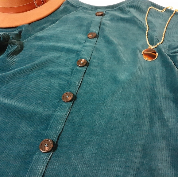 Soft Surroundings Dark Teal Velour Button-Back Sweater - Picture 3 of 11